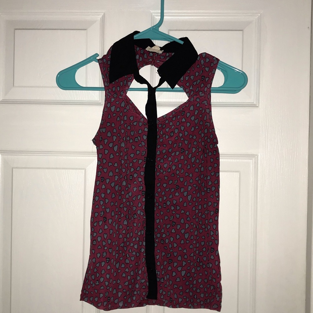One Clothing Sleeveless Button Down Heart Cutout